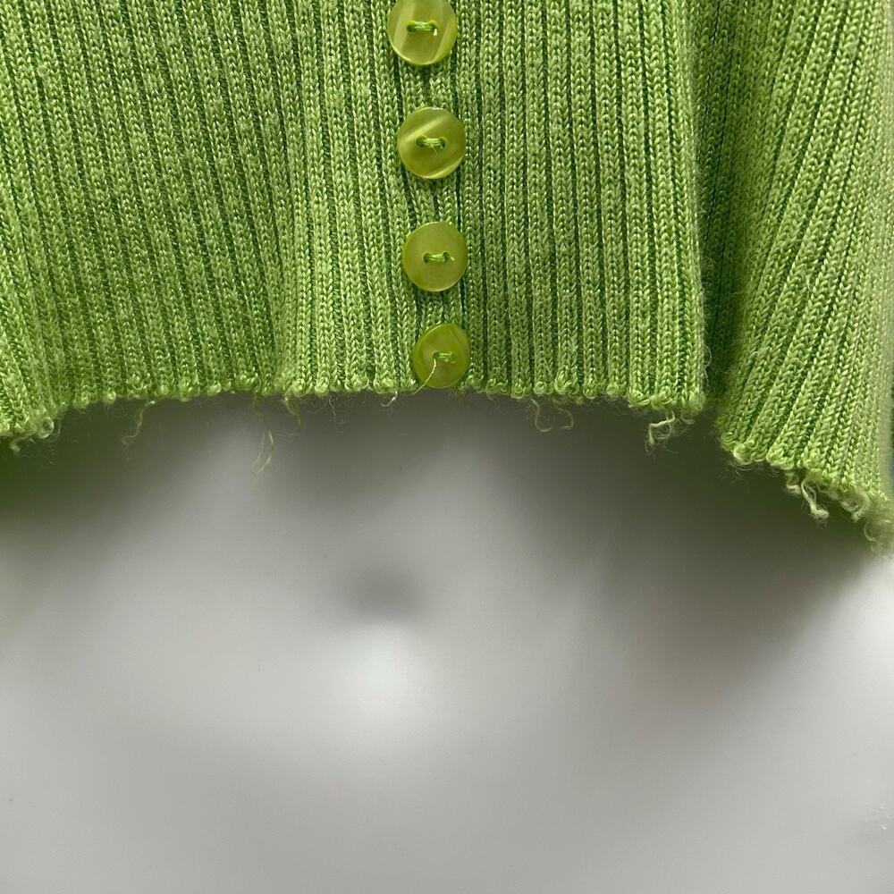 VTG Delores Bell Sz M Lime Green Ribbed Ramie Blend Cropped Long Sleeve Top Y2K - Picture 6 of 12